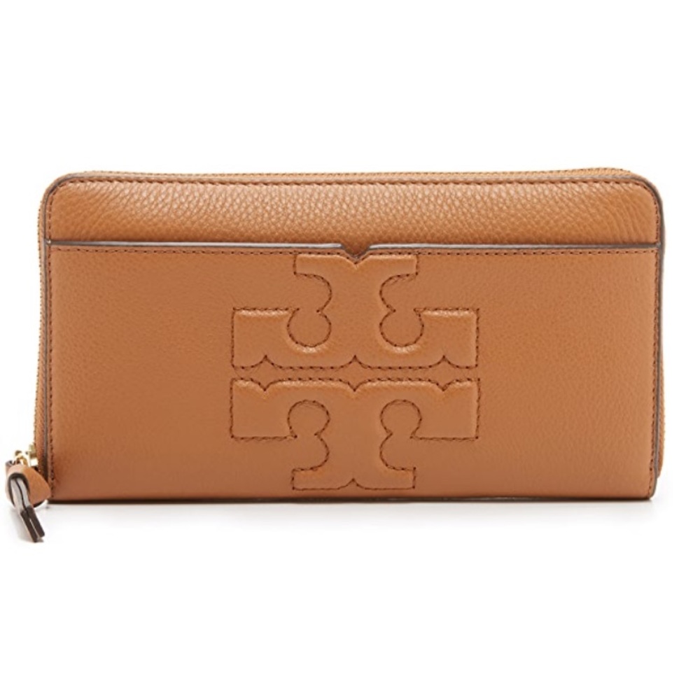 Tory Burch Bombe T Continental Zip Wallet bark EUC